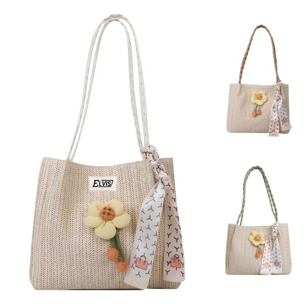 Woven flower tote bag for beach