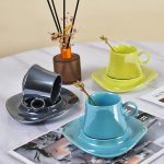 5.5Oz Cute Creative Ceramic Coffee Mug With Saucer Set