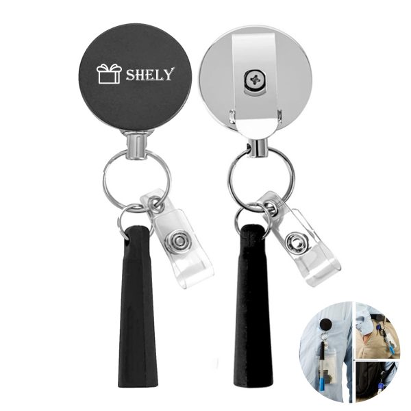 Metal retractable keychain with pen holder