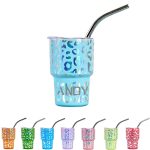 2 OZ Mini Leopard Print With Straw Stainless Steel Party Cup