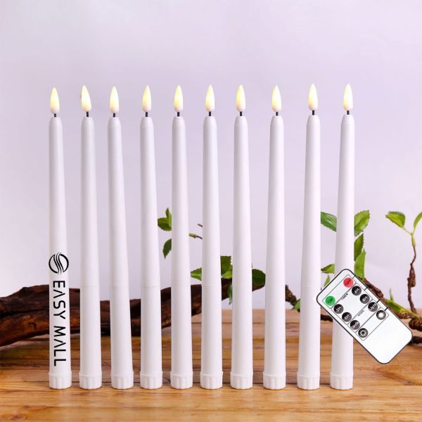 Flameless Ivory Taper Candles Flickering with 10-Key Remote