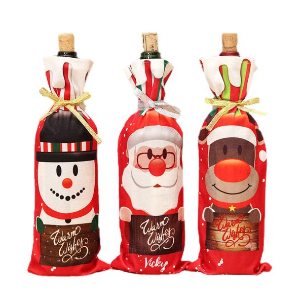 Christmas Santa Claus Wine Bottle Covers Drawstring Bags