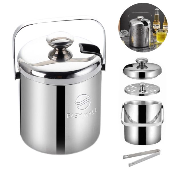 Stainless Steel Ice Bucket With Lid And Tongs