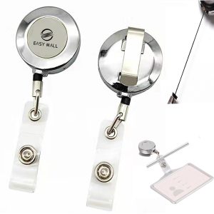 Round Chrome Solid Metal Sport Retractable Badge Holder