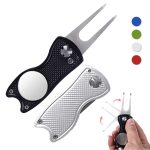 Metal Foldable Golf Divot Tool With Pop-Up Button