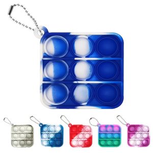 Tie Dyed Square Bubble Sensory Pop Fidget Toy Keychains