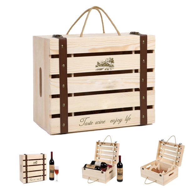 Six Bottles Double Layer Wooden Retro Hollow Wine Box