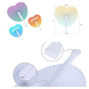 Heart Plastic Handle Paper Folding Fan