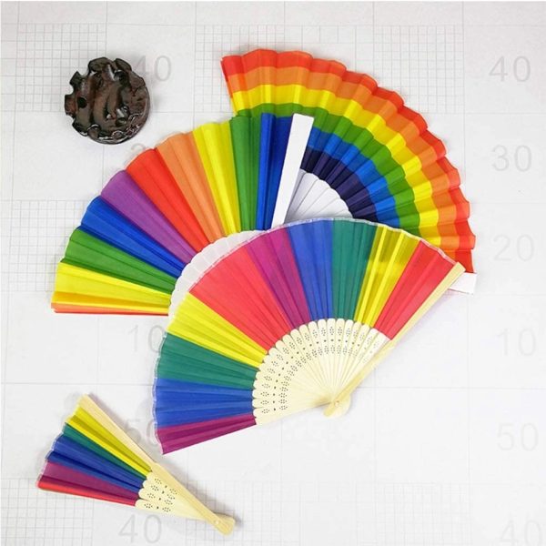 Rainbow Rave Folding Pride Plastic Fan