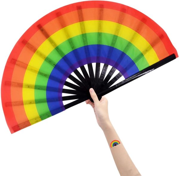 Rainbow Rave Folding Pride Plastic Fan