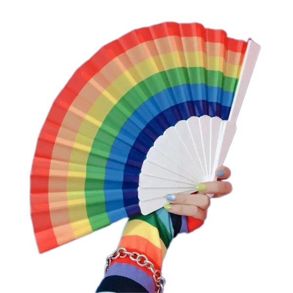 Rainbow Rave Folding Pride Plastic Fan