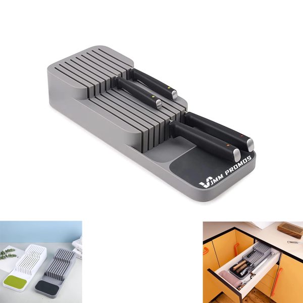 Kitchen Drawer Organizer Tray For Knives Block Gray