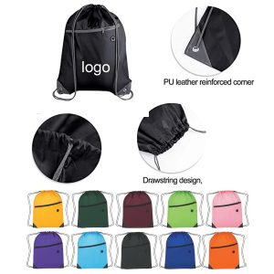 Polyester Drawstring Pack W/ Zipper Pocket and Headphone Hol