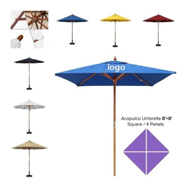 Commercial Market Umbrella-8'X8' 4 Panels Wood Pole