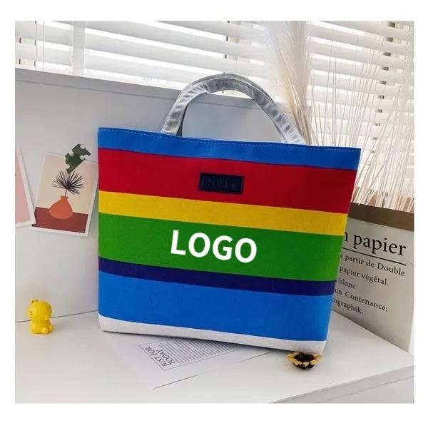 Rainbow Canvas Tote Striped Shoulder Bag