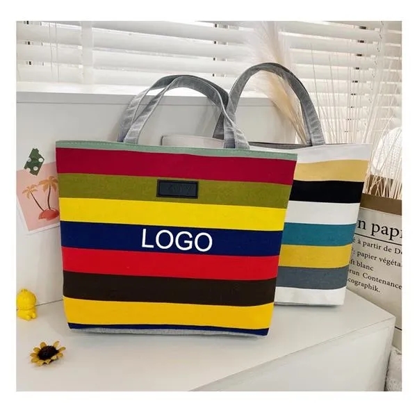 Rainbow Canvas Tote Striped Shoulder Bag