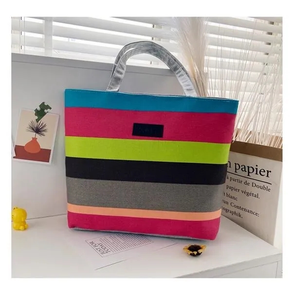 Rainbow Canvas Tote Striped Shoulder Bag