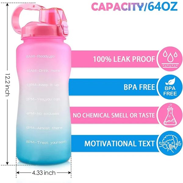 64Oz Water Bottle With Motivational Time Marker