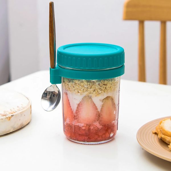 Overnight Oatmeal Cup Glass With Lid And Spoon