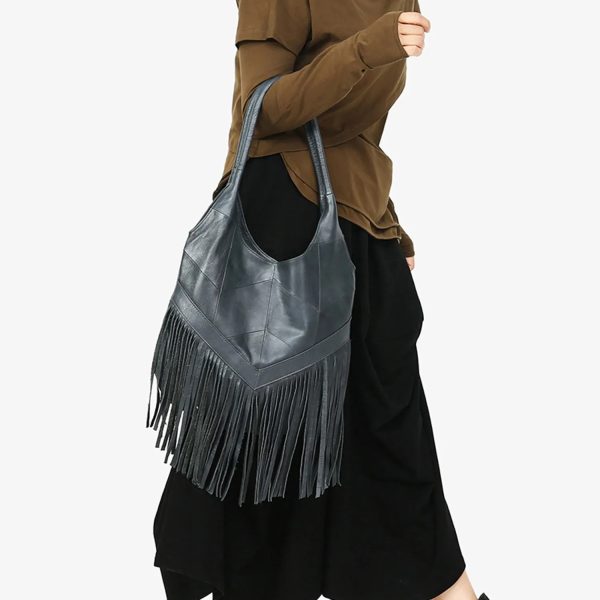 Cowhide Casual Tassel Bag