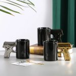 Ceramic Cup Gold Silver Pistol Mug