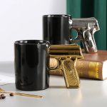 Ceramic Cup Gold Silver Pistol Mug