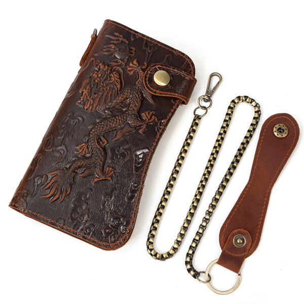 Embossed Dragon Pattern Multi Clip Leather Wallet