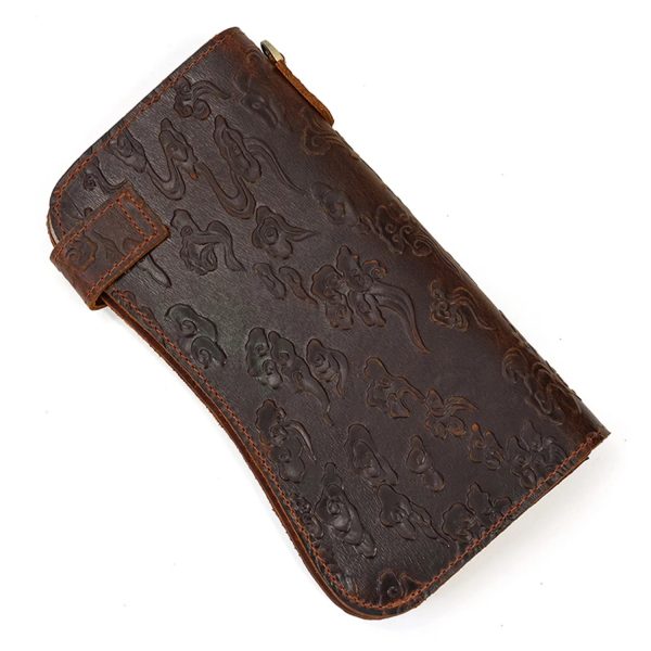 Embossed Dragon Pattern Multi Clip Leather Wallet