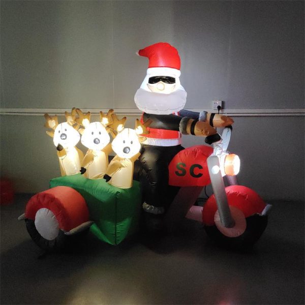 Christmas Inflatable Santa Claus and Three Reindeer on Motor