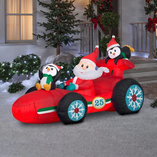 Christmas Inflatable Santa's Racecar with Penguins