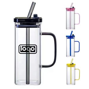 13.5 Oz. Glass Tumbler with Straw and Acrylic Lid