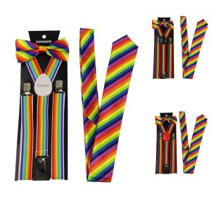 Rainbow Suspenders W/ Bow Tie Three-piece Set