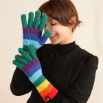 Rainbow striped knitted warm gloves