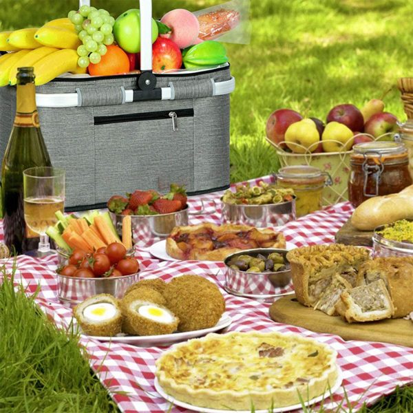 Large capacity waterproof insulated foldable picnic basket