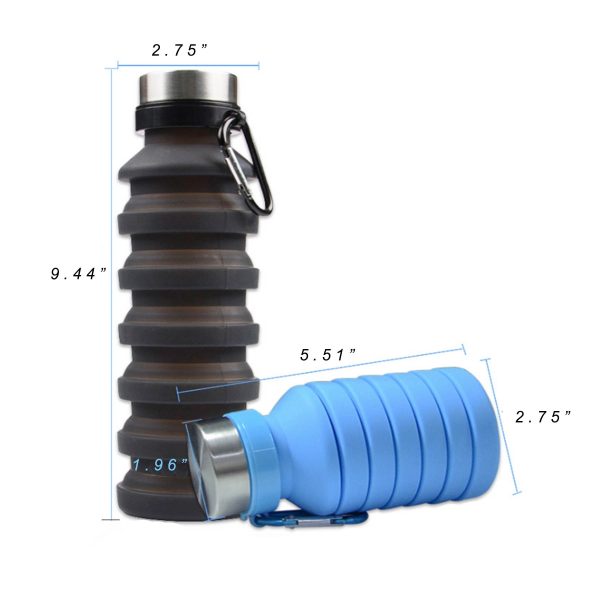 18.5 oz Collapsible Silicone Water Bottle With Carabiner