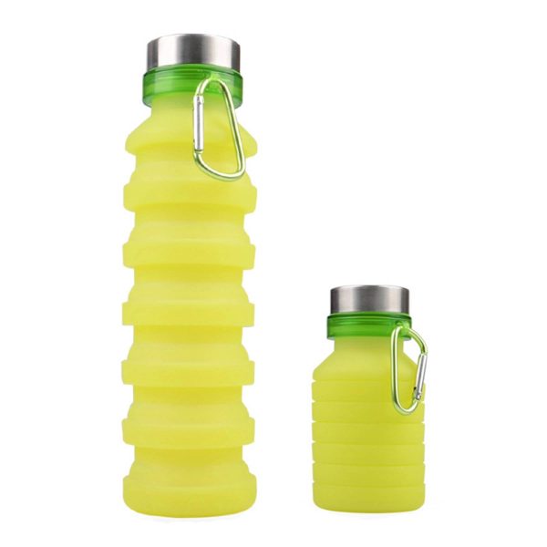 18.5 oz Collapsible Silicone Water Bottle With Carabiner