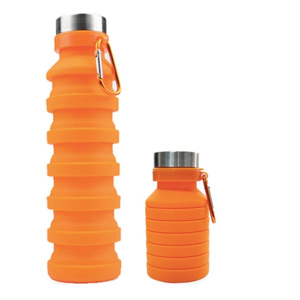 18.5 oz Collapsible Silicone Water Bottle With Carabiner