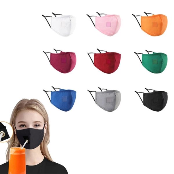 Reusable Cotton Face Mask With Hole For Straw