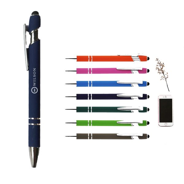 Rubberized Soft Touch Ballpoint Pen with Stylus Tip