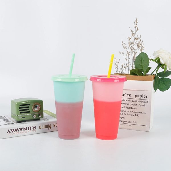 24oz Color Changing Reusable Straw Tumbler