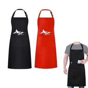 Adjustable Bib Waterdrop Resistant Kitchen Aprons w/ 2 Pocke