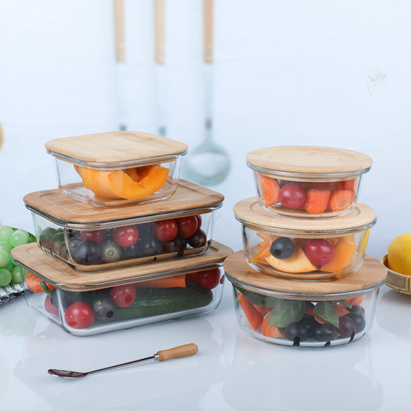 Glass Food Storage Container With Bamboo Lid