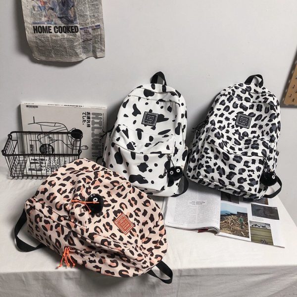 Nylon Leopard Print Backpack Schoolbag