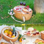 Round portable picnic basket for knife and fork table