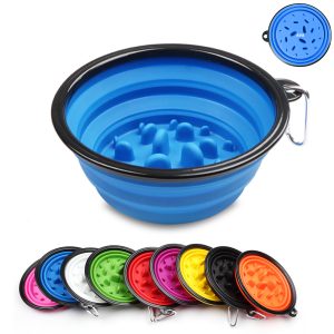 34oz Foldable Dogs Water Food Slow Feeder Bowl