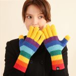 Rainbow striped knitted warm gloves