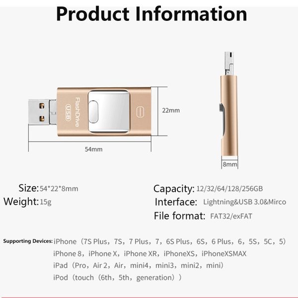 Android Apple USB 3-in-1 64G Flash Drive