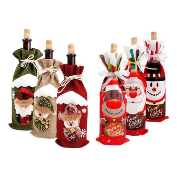 Christmas Santa Claus Wine Bottle Covers Drawstring Bags