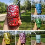 2 OZ Mini Leopard Print With Straw Stainless Steel Party Cup