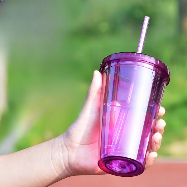 17 oz double wall plastic cup with lid